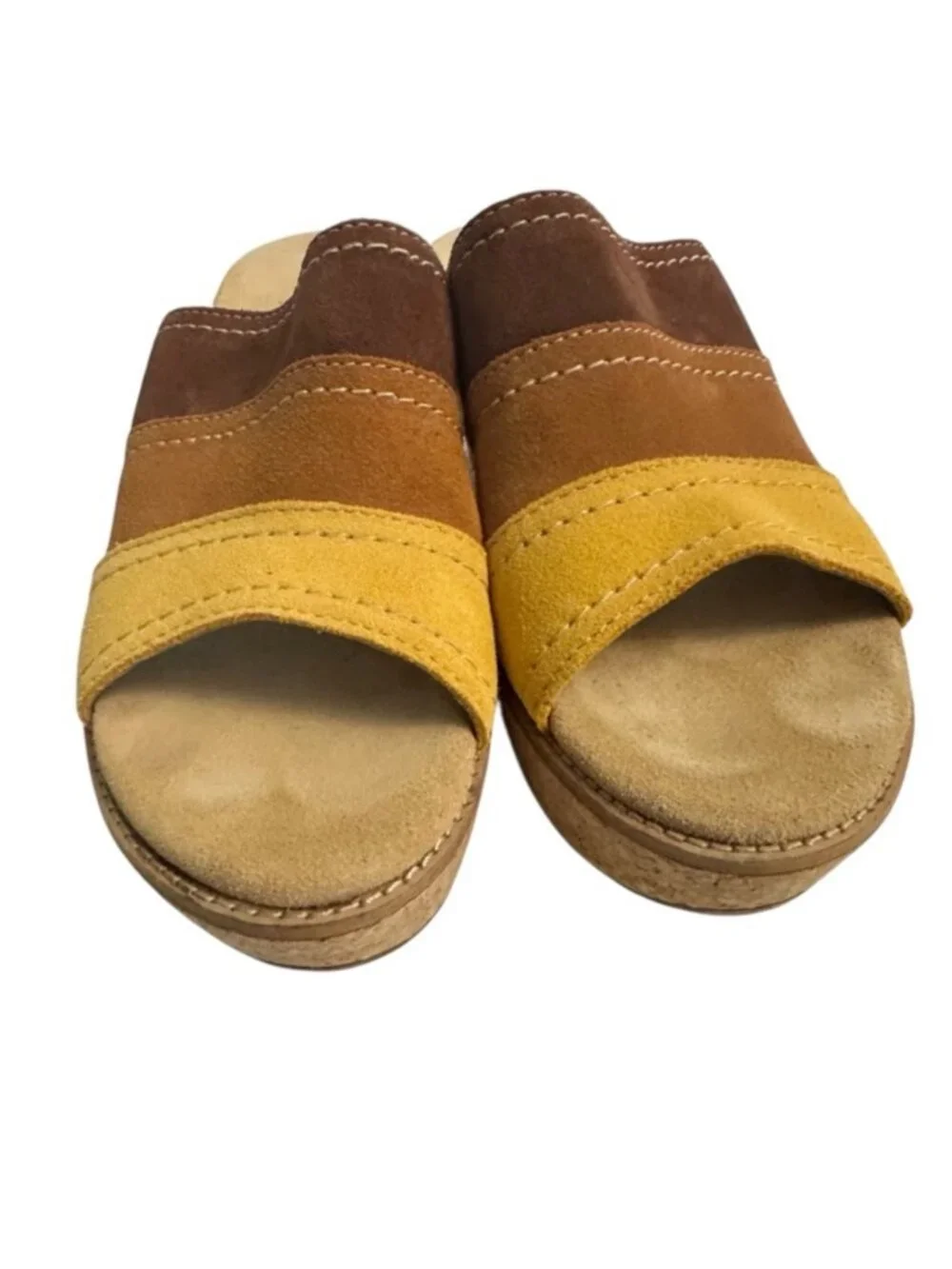 Clarks Aisley Lily Colorblock Suede Cork Wedge Slide Sandals Size 8